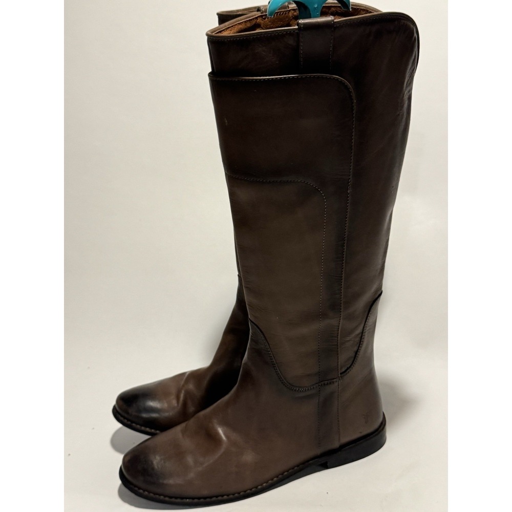 Frye Paige Tall Riding Rugged Leather Boot - Brown Size 8 .5